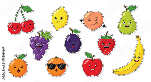A vibrant collection of cartoon fruits each with a distinct playful expression and personality for engaging visual content.