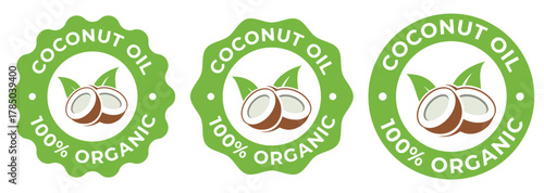 Coconut Oil 100% Organic Labels – Natural Badge Icons for Packaging