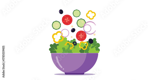 A vibrant bowl overflowing with fresh salad ingredients and tossed with delicious dressing.