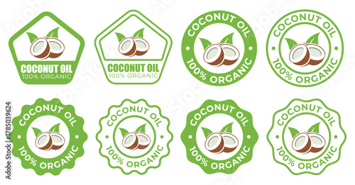 Coconut Oil 100% Organic Labels – Natural Badge Icons for Packaging