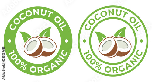 Coconut Oil 100% Organic Labels – Natural Badge Icons for Packaging