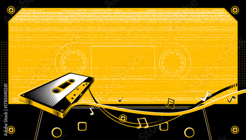 Vintage cassette tape background. Retro and old music audio cassette of the 80s,90s style template