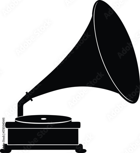 Gramophone Silhouette Vector Art Illustration