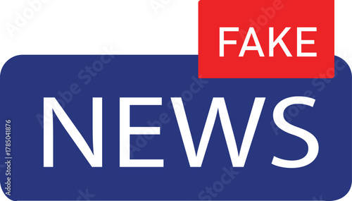 The image displays a blue rectangle with the word "NEWS" and a red rectangle with "FAKE".
