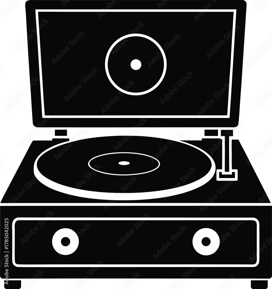 Fototapeta premium Vintage record player silhouette vector art illustration