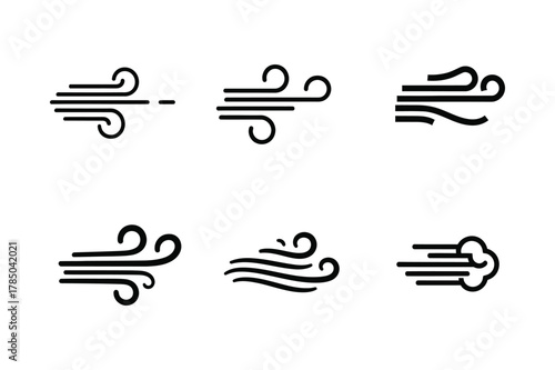 Wind icons isolated on white background representing air movement and weather