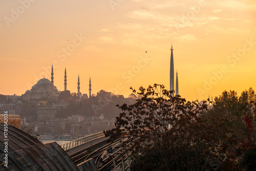 Photography Metro Bridge and Süleymaniye Mosque at Dusk, Istanbul Turkey