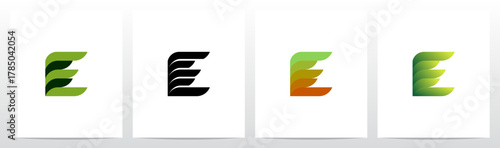 Leaf Fin Stacked Rectangle Rounded Corners Letter Initial Logo Design E