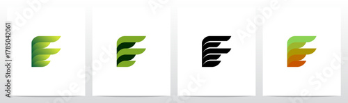 Leaf Fin Stacked Rectangle Rounded Corners Letter Initial Logo Design F