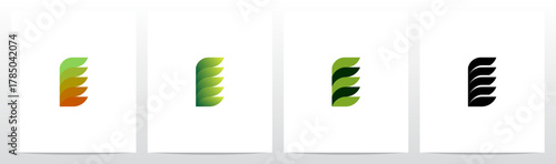 Leaf Fin Stacked Rectangle Rounded Corners Letter Initial Logo Design I