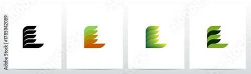 Leaf Fin Stacked Rectangle Rounded Corners Letter Initial Logo Design L