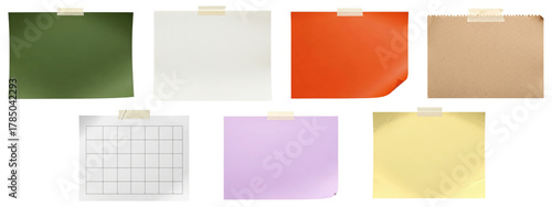 A diverse collection of colorful blank paper notes and a grid calendar page taped to a wall