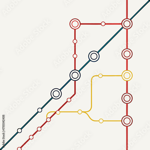 Intricate subway map design featuring interconnected lines and stations, ideal for showcasing urban transit systems and travel planning