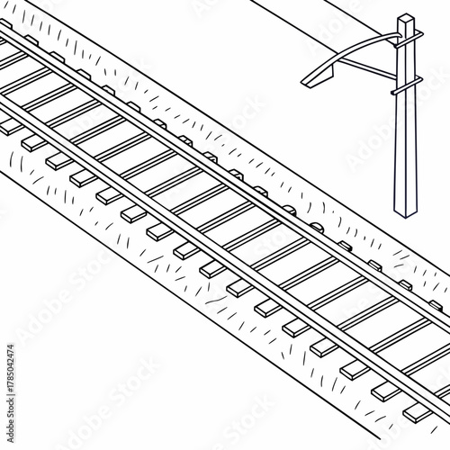 Illustration of a railway track with overhead lines, showing the infrastructure needed for electric trains
