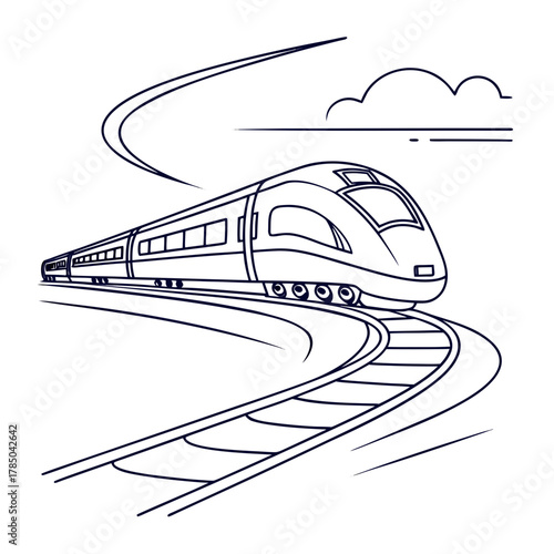 Highspeed train gracefully navigates a winding track, symbolizing progress and connectivity in modern transportation, a testament to engineering and innovation