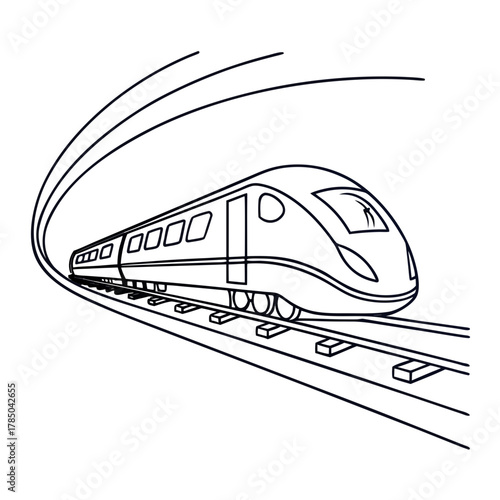 Illustration of a highspeed train emerging from a tunnel, showcasing modern transportation and railway technology