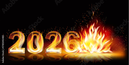 Happy 2026 new flame year vip invitation card, vector illustration