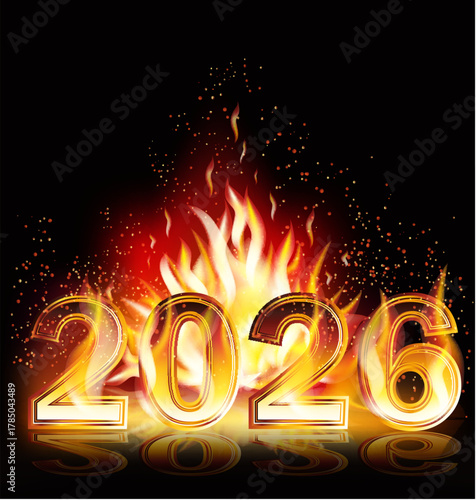 New 2026 flame year greeting card, vector illustration