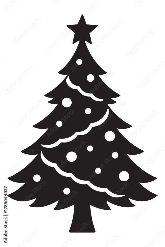 Obraz premium Festive Christmas tree with a star, ideal for holiday greetings, decorating social media, and adding a touch of winter cheer to your designs