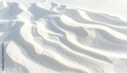 Serene Snowscape: A close-up shot captures the exquisite patterns and textures of pristine snow drifts, showcasing the delicate play of light and shadow