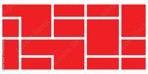 Modern red brick abstract bento-grid icons on white background. Isolated abstract modern Bento-grid icons on white background. Red grid puzzle abstract design on white page. EPS 10. 