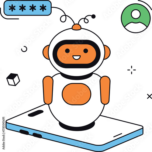 Ai robot enters password on the smartphone security system isometric flat vector illustration