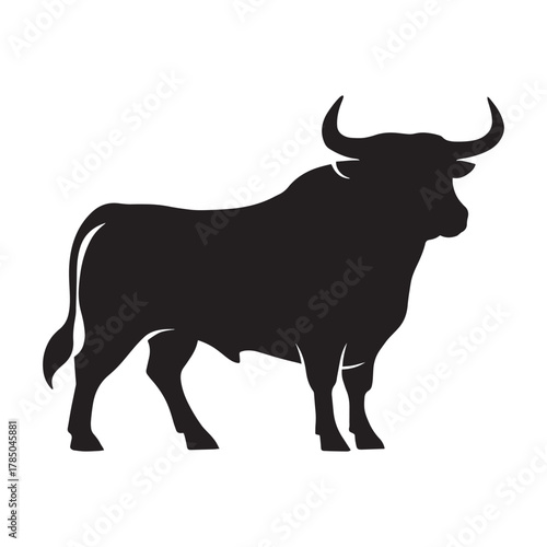 Powerful bull silhouette, a symbol of strength and determination, perfect for financial themes, sports branding, or rugged outdoor adventures, impactful and bold