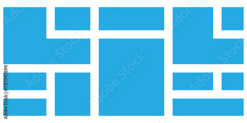  Abstract blue bento grid icons on white page. Puzzle brick bento icons on white page. Modern geometric templet visual brick icons. EPS 10. 