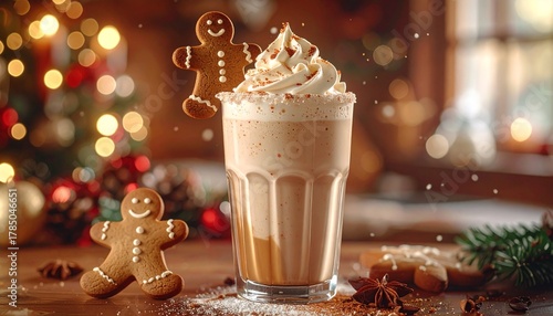 Gingerbread Latte Delights: Indulge in the festive cheer with a luscious gingerbread latte, crowned with a cloud of whipped cream.