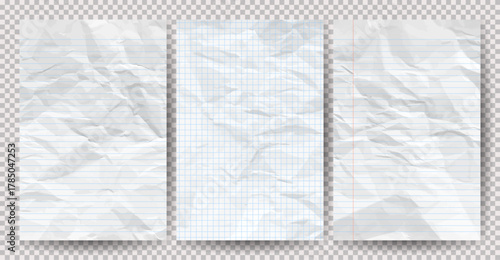 Set of white clean crumpled papers