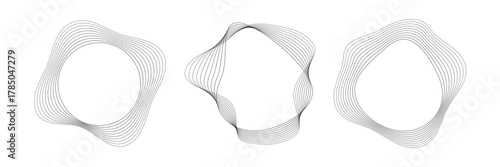 Set of round curved sound waves with dynamic wavy stripes