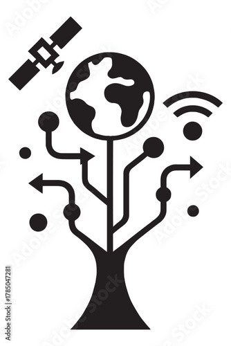 Global communication network symbolized by modern icon with satellite and wifi signal, perfect for tech and internet business designs showing connection