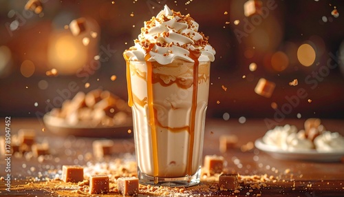 Caramel Delight: Indulge in a decadent Caramel Delight, a sweet confection topped with a swirl of whipped cream, drizzled with caramel sauce, and sprinkled with caramel bits.