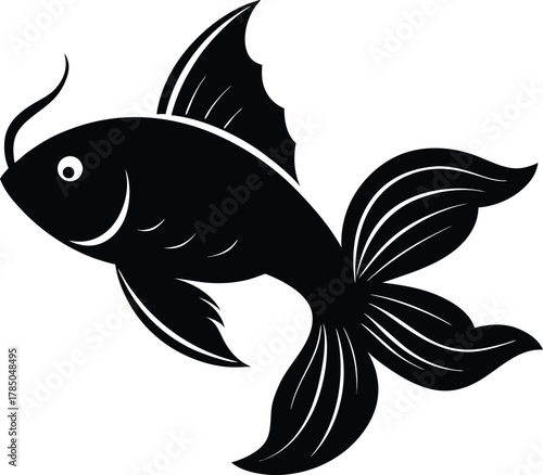 black silhouette of goldfish with flowing fins design