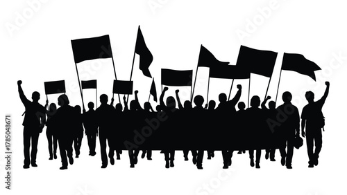Protest march silhouette isolated on white background, Vector