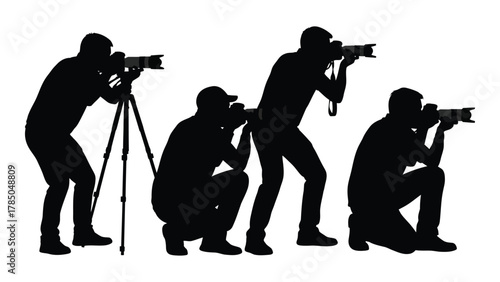 Professional photographers silhouette collection isolated on white background, Vector