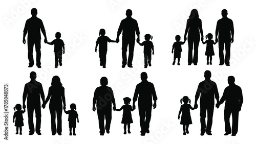 Family and people silhouettes isolated on white background, Vector