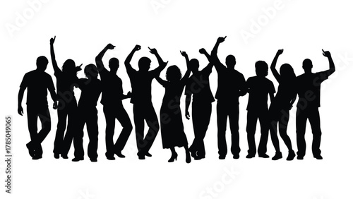 Dancing crowd silhouette isolated on white background, Vector