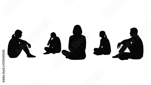 Silhouettes of people sitting isolated on white background, Vector