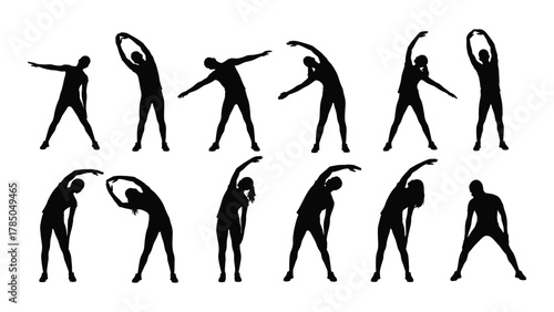 Stretching and exercise silhouettes isolated on white background, Vector