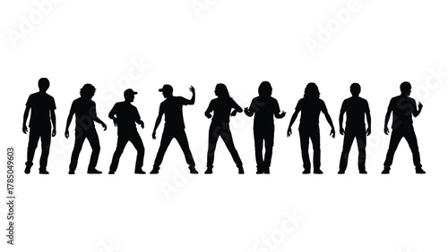Diverse group dancing silhouettes isolated on white background, Vector
