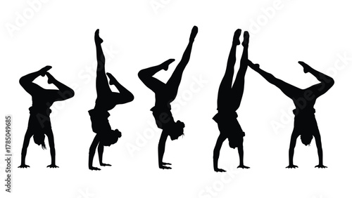 Gymnastics handstand silhouettes isolated on white background, Vector