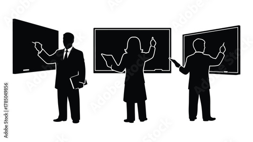 Teachers at blackboards silhouette isolated on white background, Vector