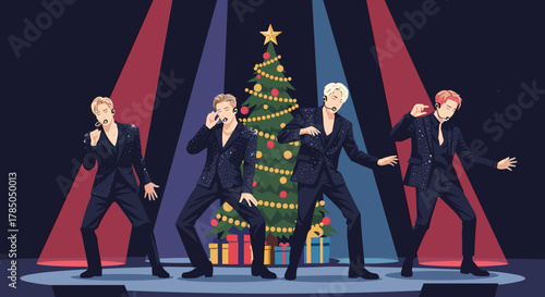 K-pop group performs at a Christmas concert for festive advertising and promotional materials