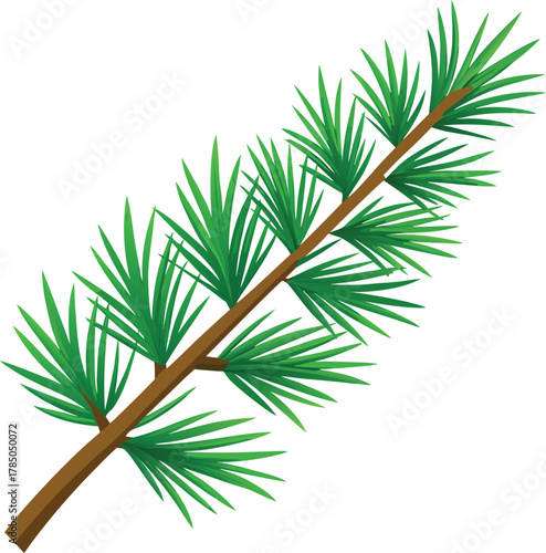 green pine branch with needles botanical decoration