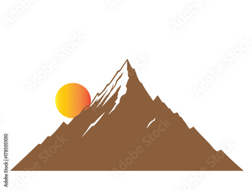 The best mountain image of vector behind sun rising.