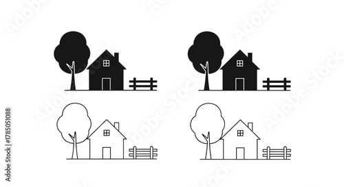 a quaint village scene with houses trees and fences
