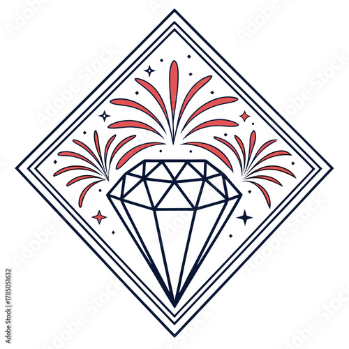 Diamond with Fireworks and Sparkles in Geometric Frame jewel precious stone