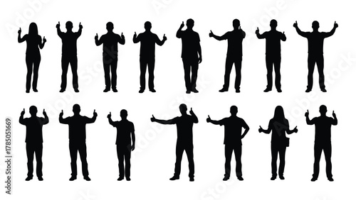 People silhouettes with thumbs up gesture isolated on white background, Vector