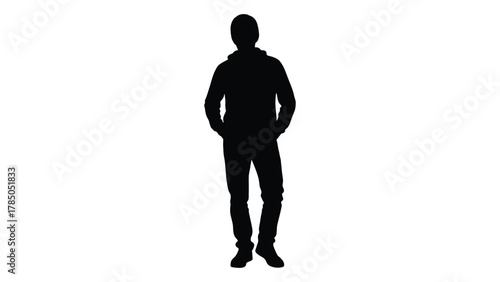 Standing man silhouette in hoodie isolated on white background, Vector